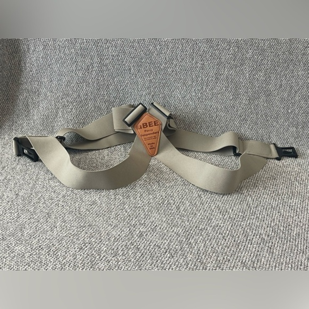 UBEE Perry Suspenders, Tan and Brown Leather, Front Hook Minimalist Suspenders